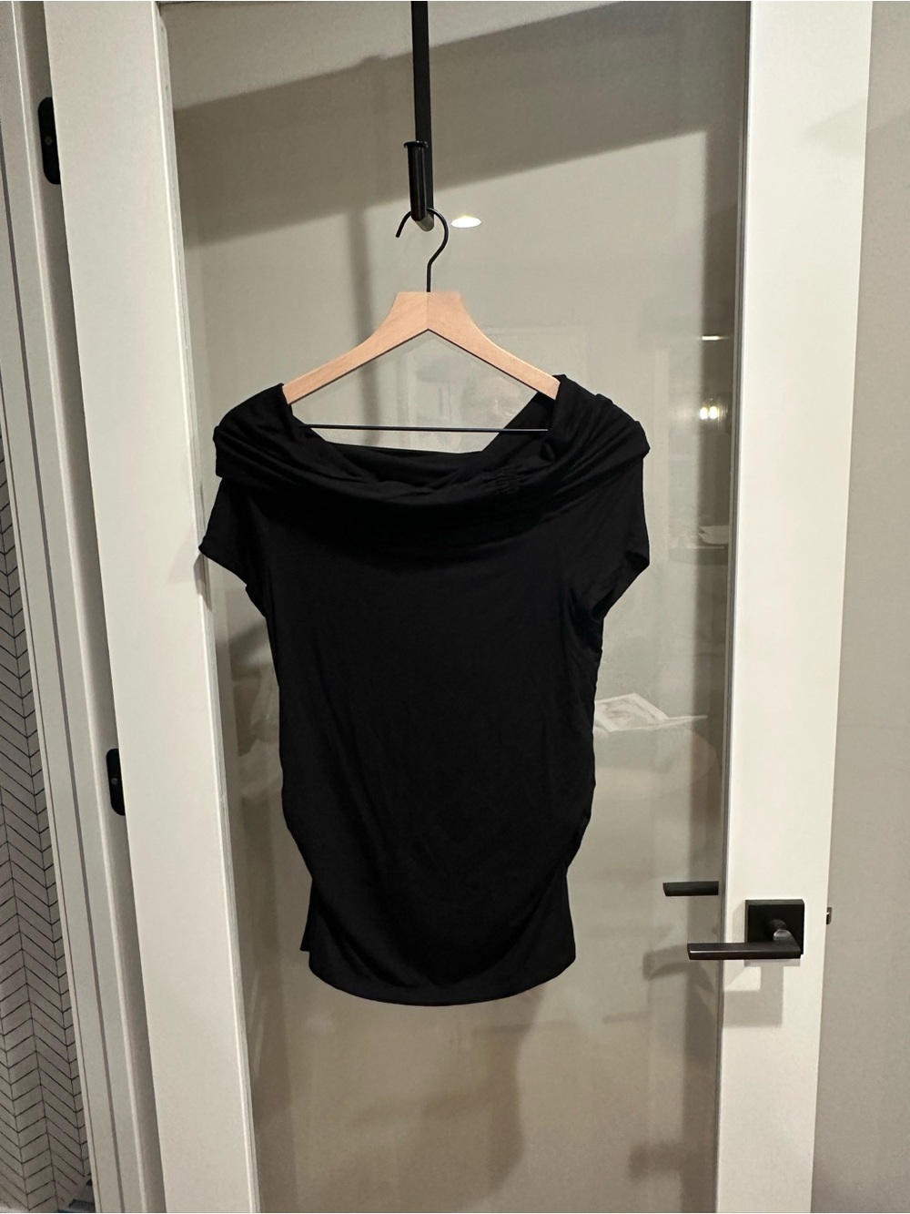 LOFT Black Off-Shoulder Draped Tunic Top